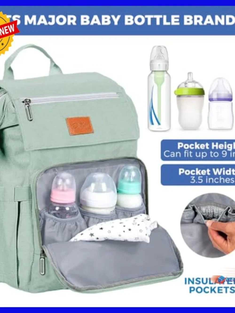 Large Waterproof Diaper Backpack with Changing Pad, 16 Pockets, Travel Bag